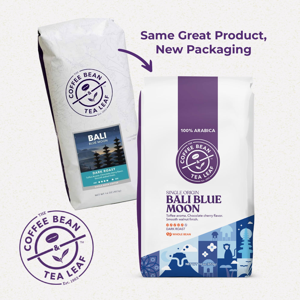 Coffee Bean & Tea Leaf close-up of Bali Blue Moon beans highlighting rich texture and flavor