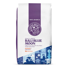 Coffee Bean & Tea Leaf front bag showing Bali Blue Moon label and benefit of dark-roast aroma