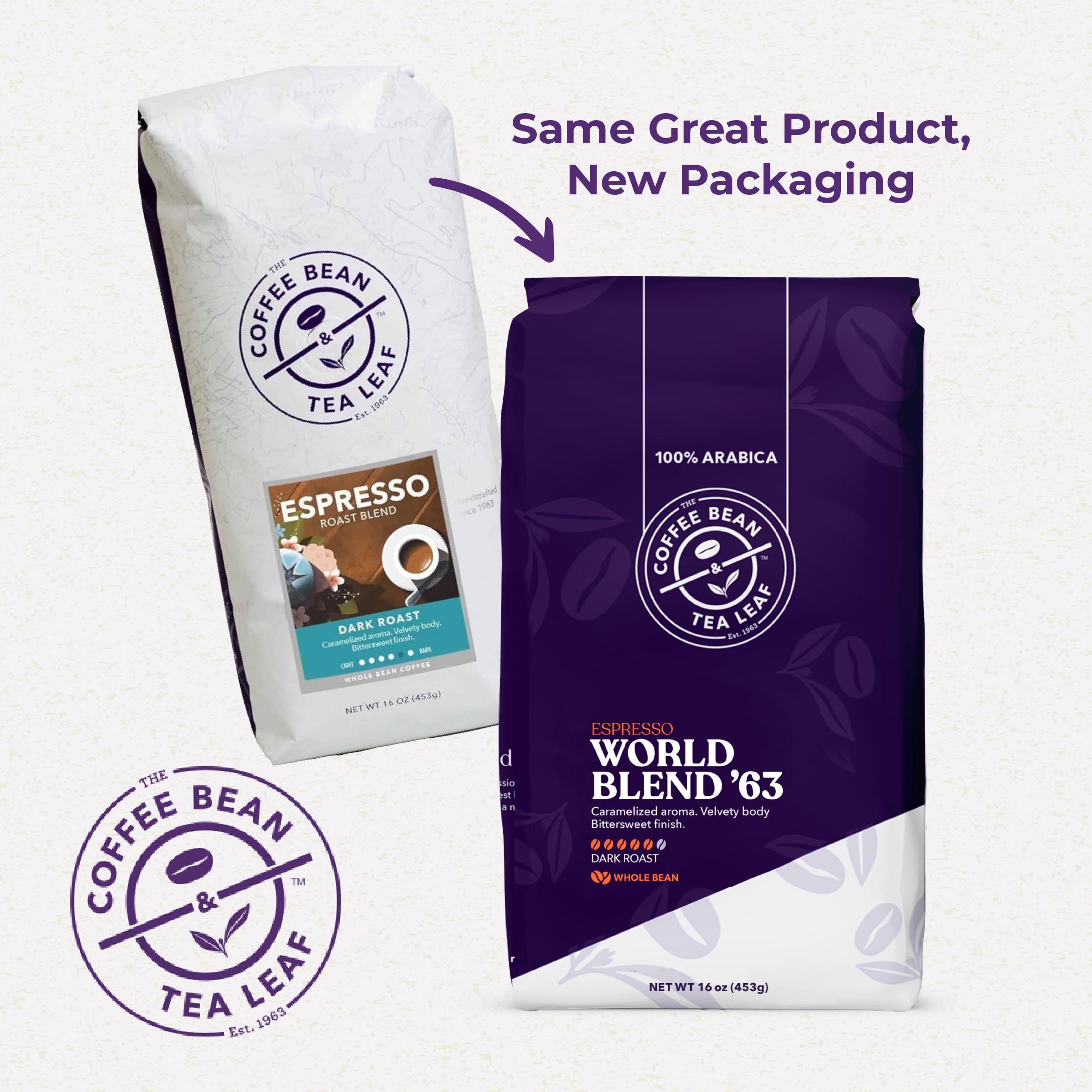 Coffee Bean & Tea Leaf close-up of whole beans highlighting texture and rich roast aroma