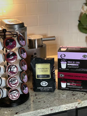 Coffee Beanery single pod top view showing foil seal and compatibility with K-Cup brewers