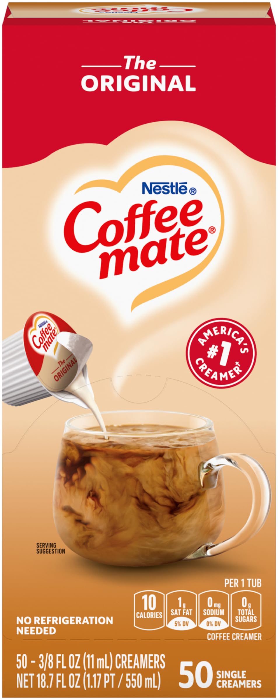 Coffee Mate box front view showing brand and convenient 50-count pack benefit