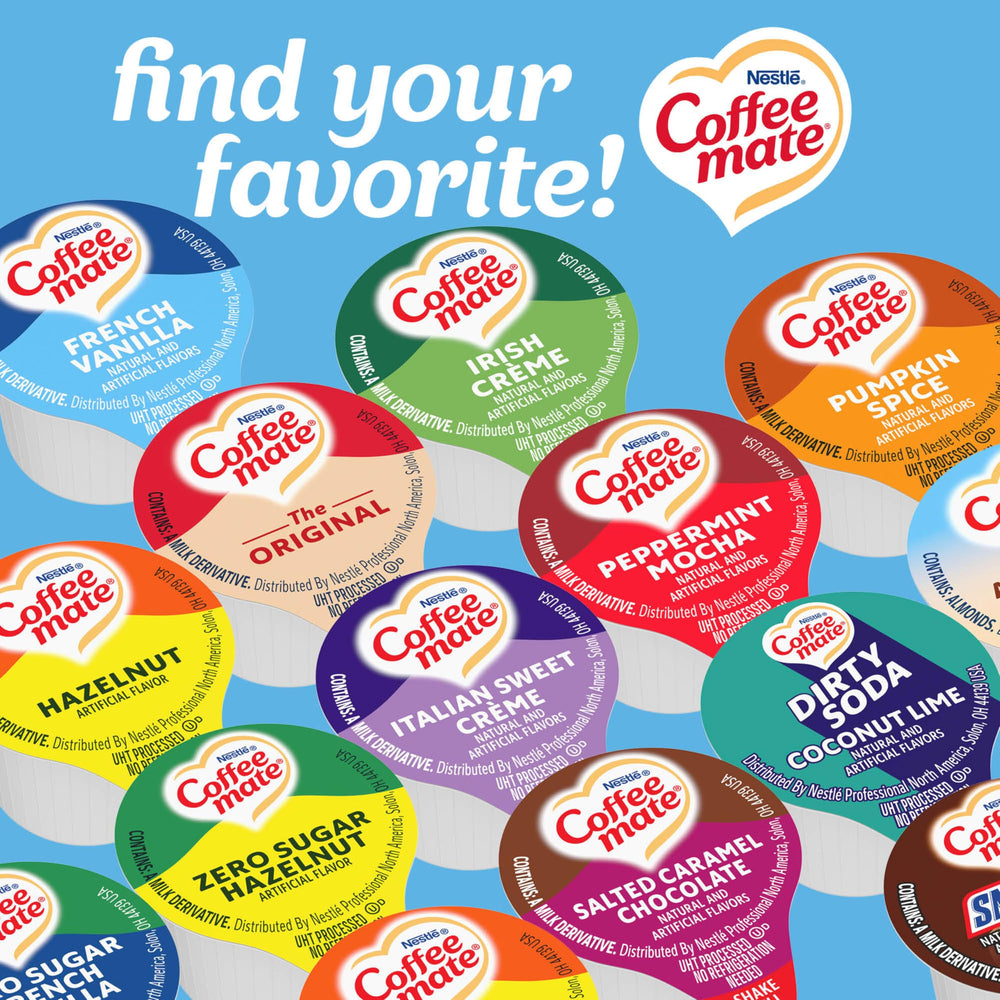Breakroom coffee station stocked with Coffee Mate singles showing hospitality convenience benefit