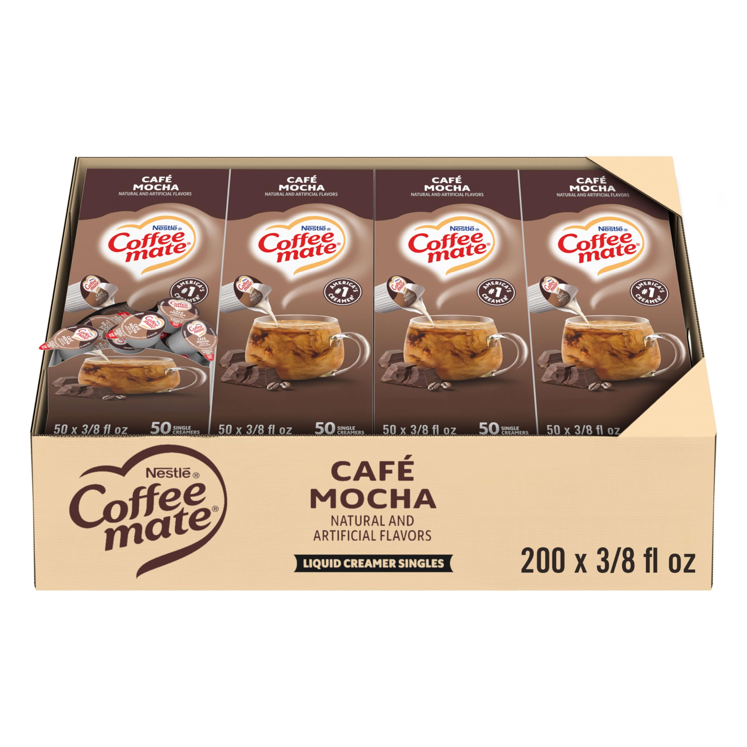 Coffee mate Café Mocha front packaging showing 200-count convenience and branding