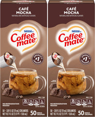 Coffee Mate front packaging showing two 50-count boxes and convenient servings