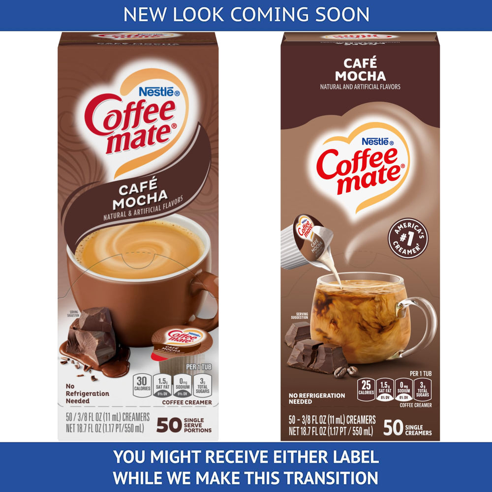 Coffee Mate closeup of a single pour cup highlighting easy single-serve convenience