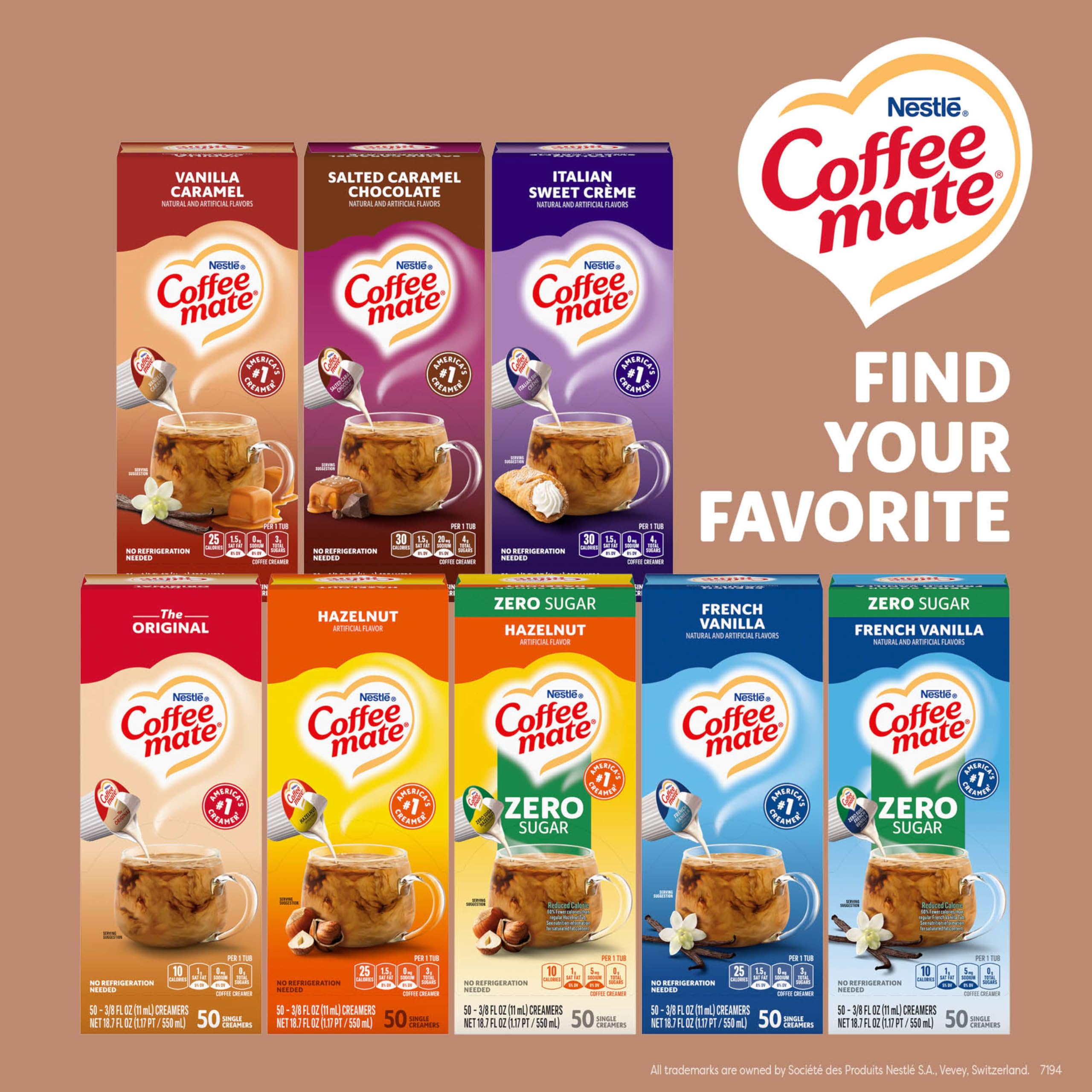 Coffee mate Café Mocha size comparison next to mug showing single-serve portion scale