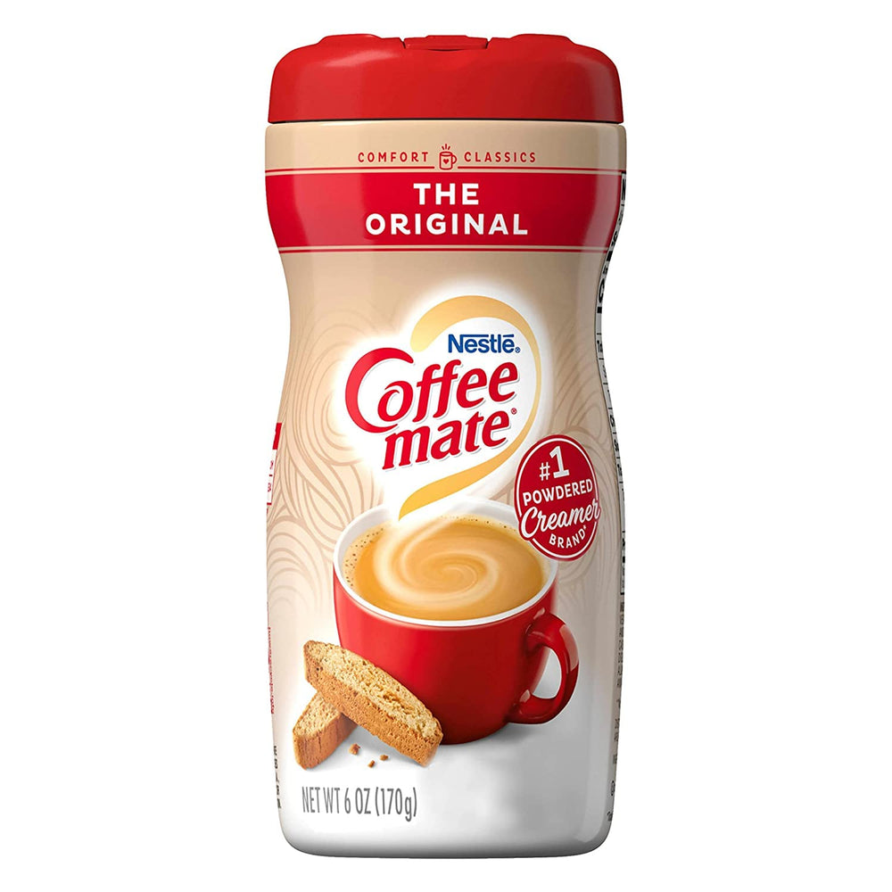 Coffee Mate front canister showing brand and product for easy identification and appeal