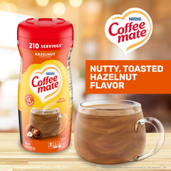 Coffee mate open canister with scoop showing quick pouring and portion control