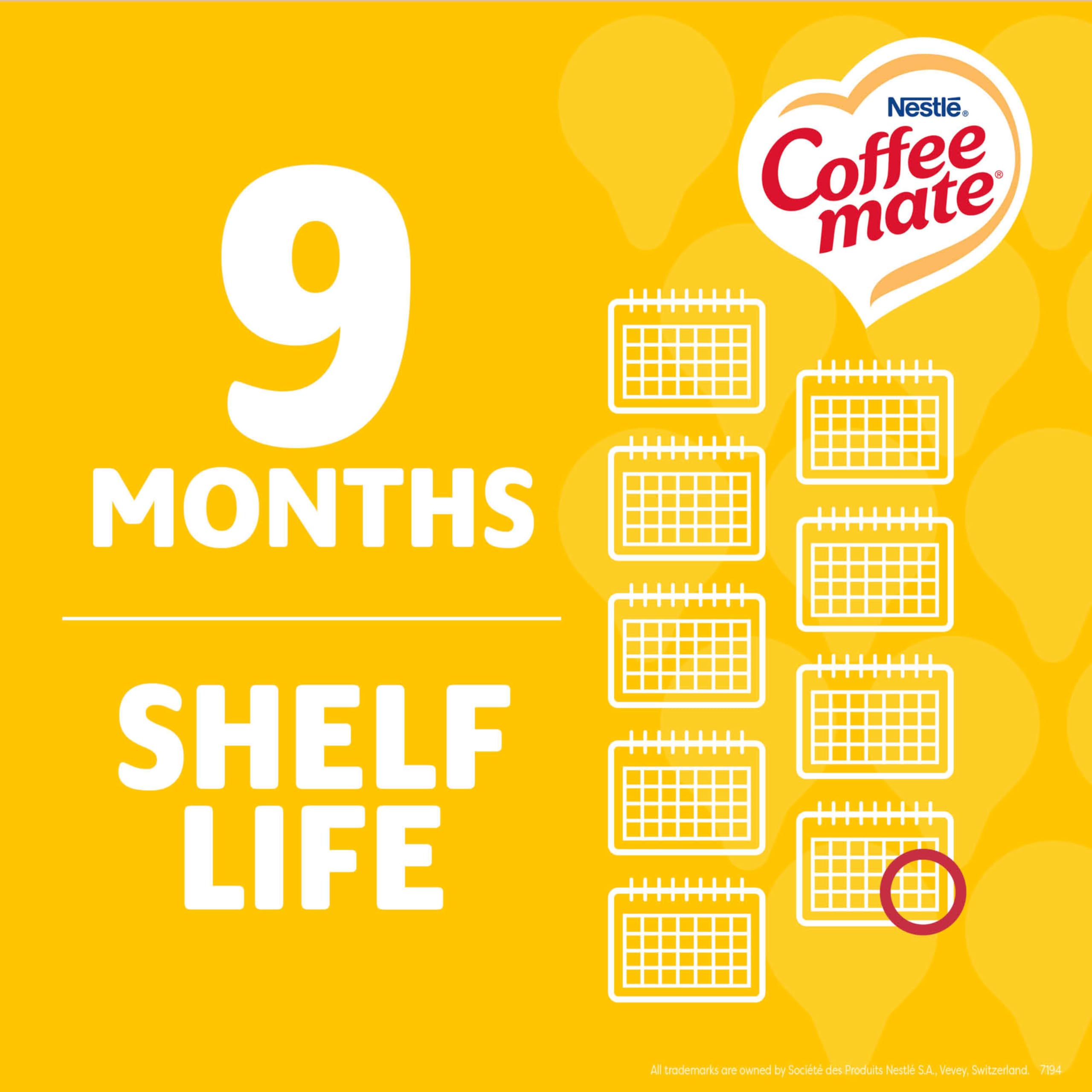 Coffee mate product label and nutrition panel showing ingredients and certifications