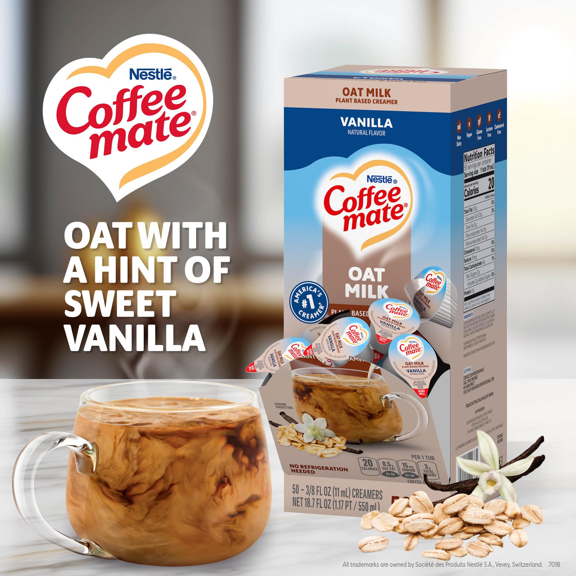 Coffee-mate oat creamer splash showing creamy texture and richness