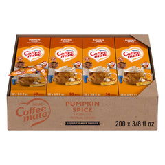 Coffee Mate front packaging showing pumpkin spice creamer tubs and brand for easy selection