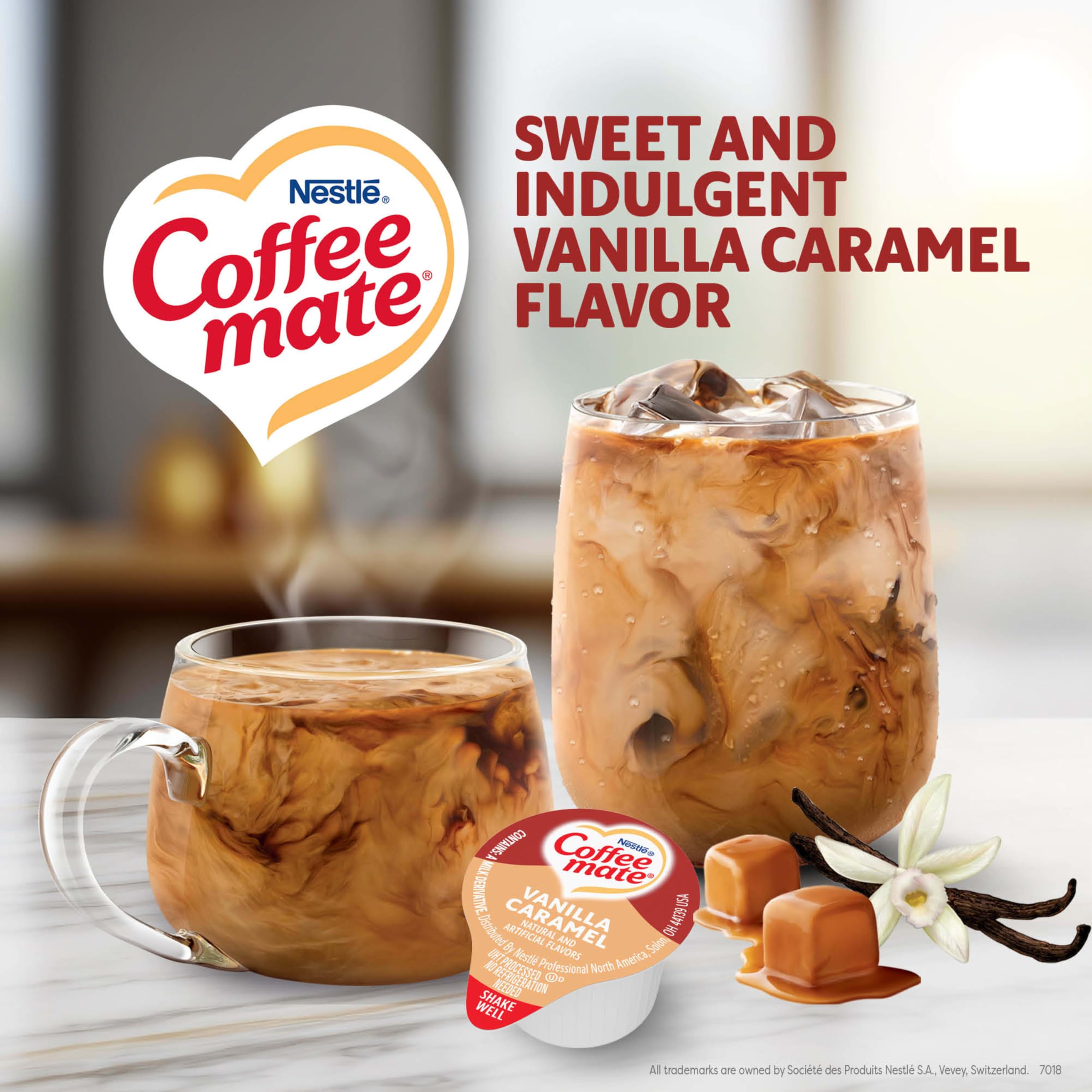 Coffee Mate open single tub displaying pour-ready creamer for convenience