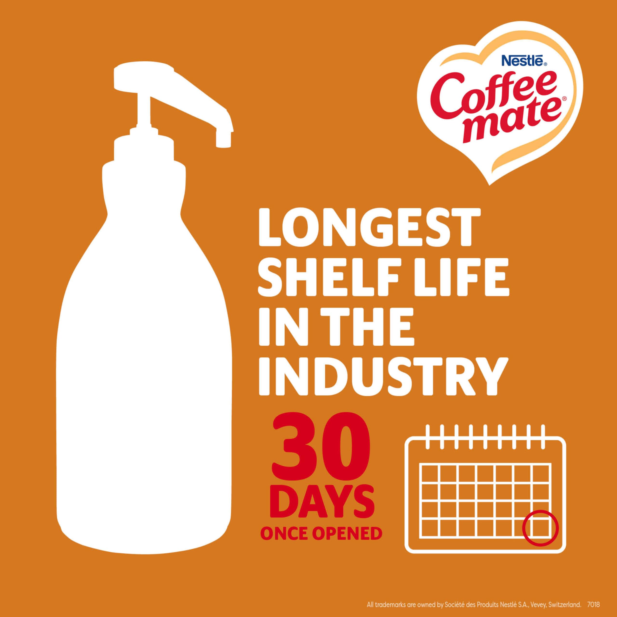 Coffee mate bottle beside a mug to show 50.7 oz scale for planning servings