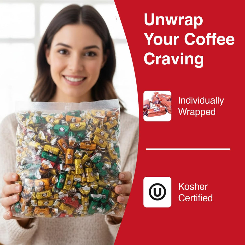 Coffee Rio candies beside a coffee cup, enhances coffee-lover gifting and pairing