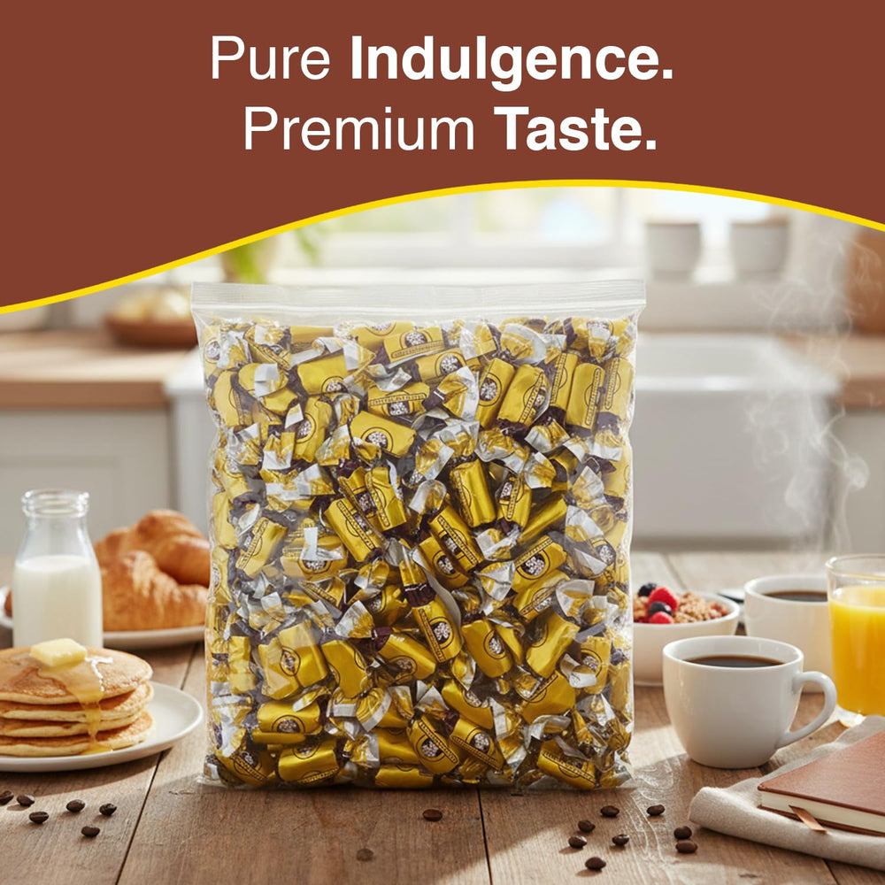 Coffee Rio individually wrapped candies piled to highlight hygienic single-serve convenience