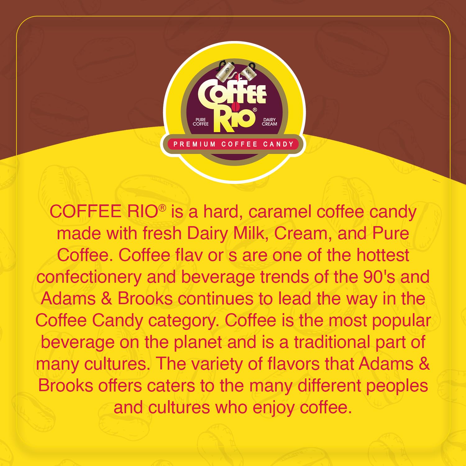 Coffee Rio candies beside a coffee cup in a break setting for paired enjoyment