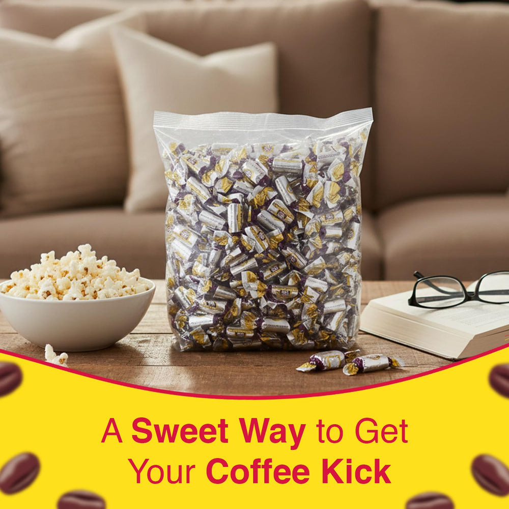 Coffee Rio candies in a serving bowl on an office desk for shared snacking