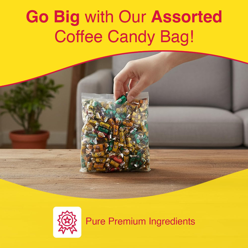 Coffee Rio candy held in hand to show scale, easy portion and portable snack