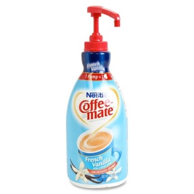 Nestle Coffee mate bottle beside coffee cup showing 50.7 oz scale advantage