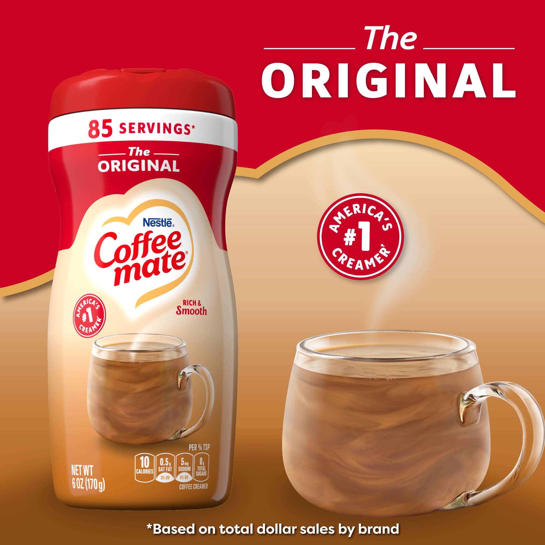 Coffee mate powder texture shown on surface to illustrate smooth, dissolvable particles