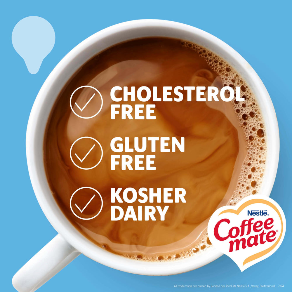 Coffee mate pouring into coffee for instant creamy vanilla flavor