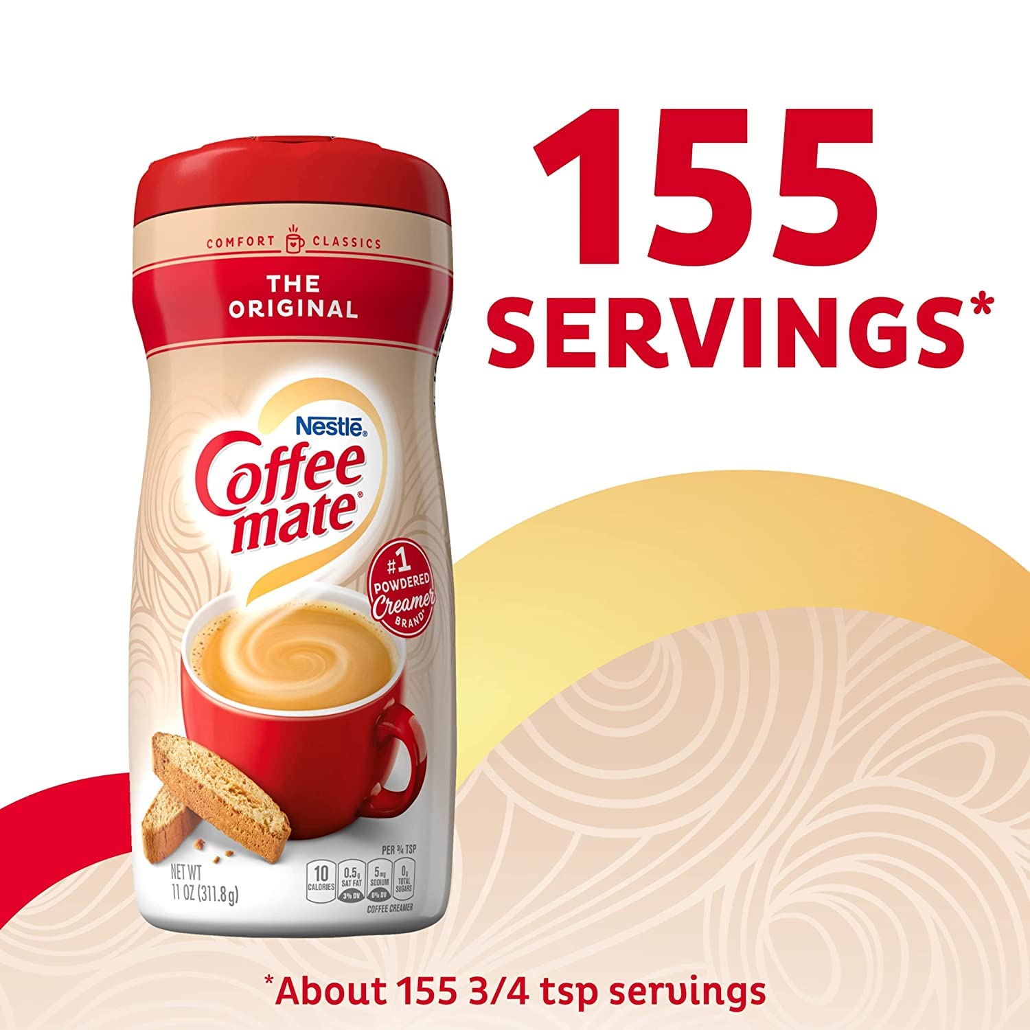 Close-up of Coffee-mate powder texture by Nestle showing fine granules for smooth coffee
