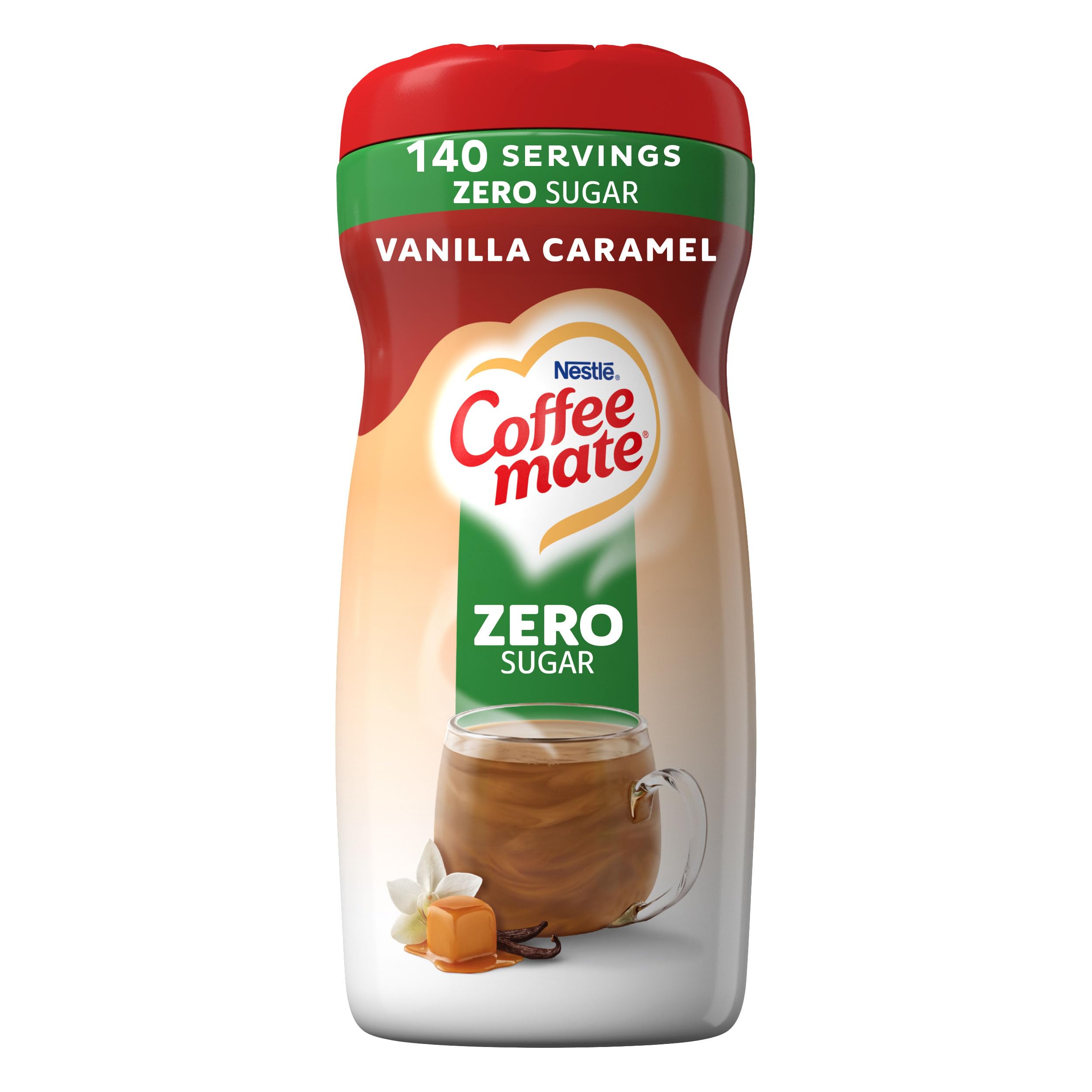 Coffee-mate front packaging showing flavor and sugar-free benefit
