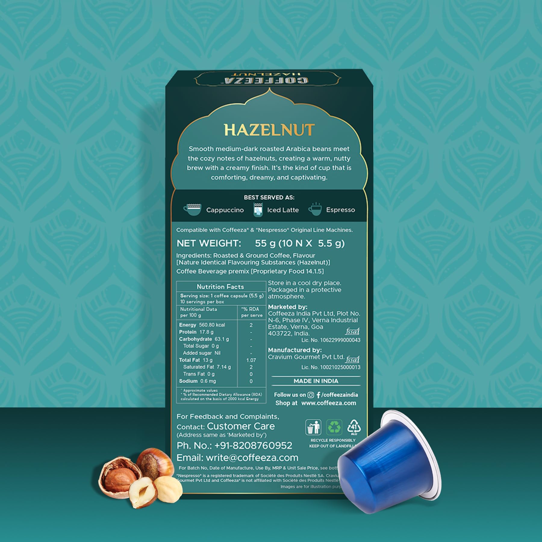 Coffeeza pod and prepared cup in breakfast setting showing easy home enjoyment benefit