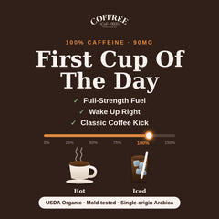 COFFREE single coffee stick close-up highlighting tear notch and single-serve convenience