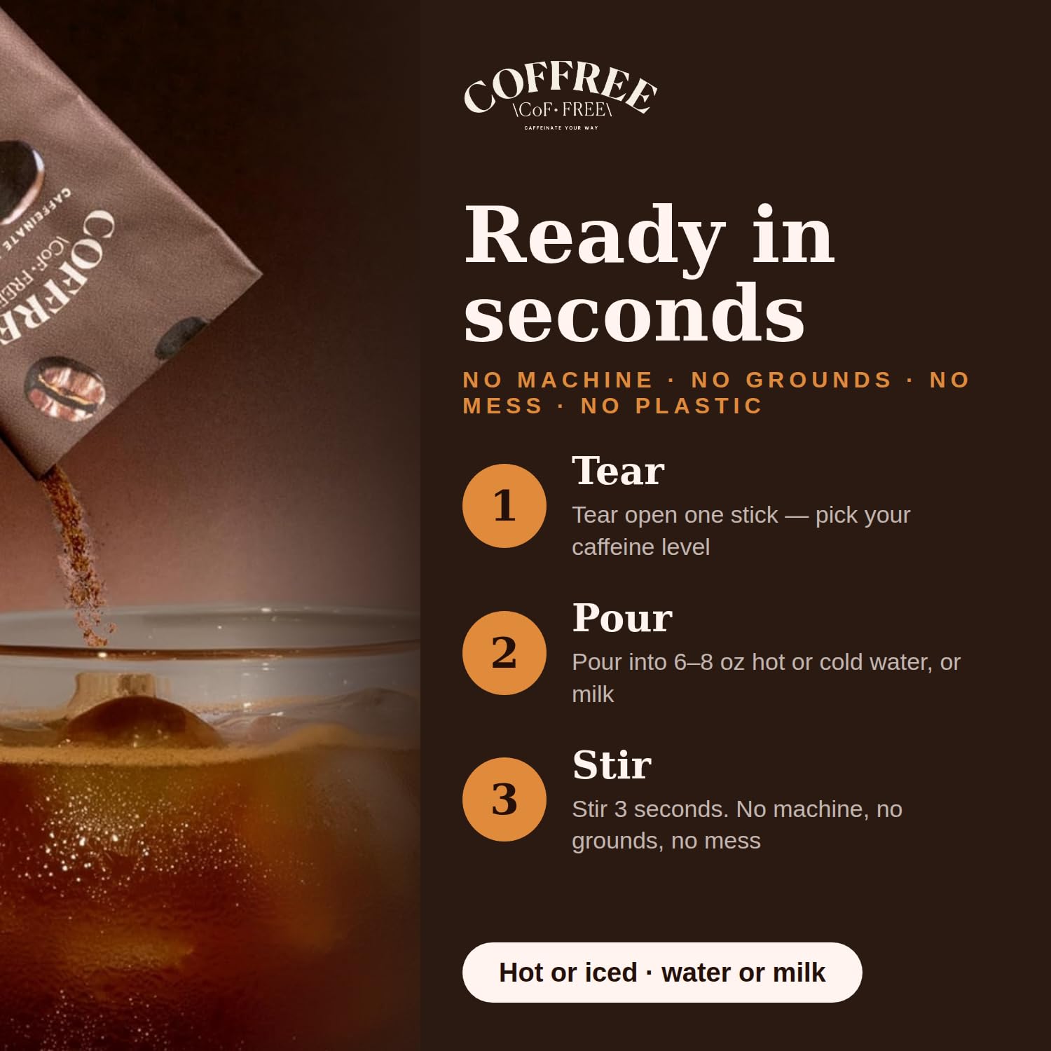 COFFREE sticks inside backpack showing travel-ready convenience benefit