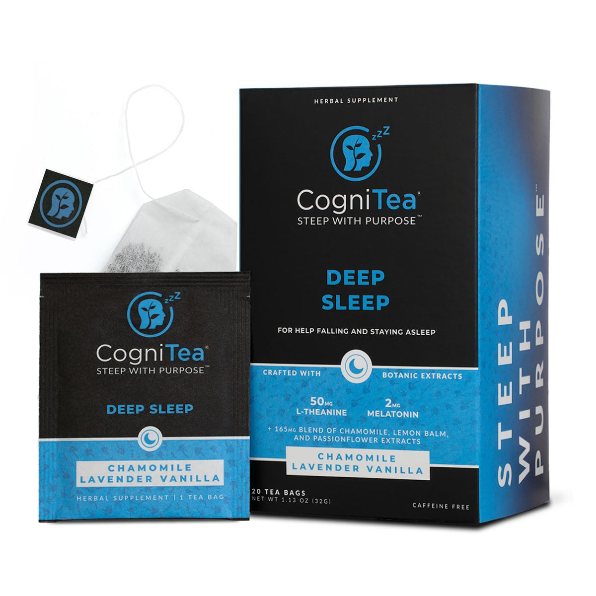 CogniTea front packaging showing label and benefits for bedtime ritual