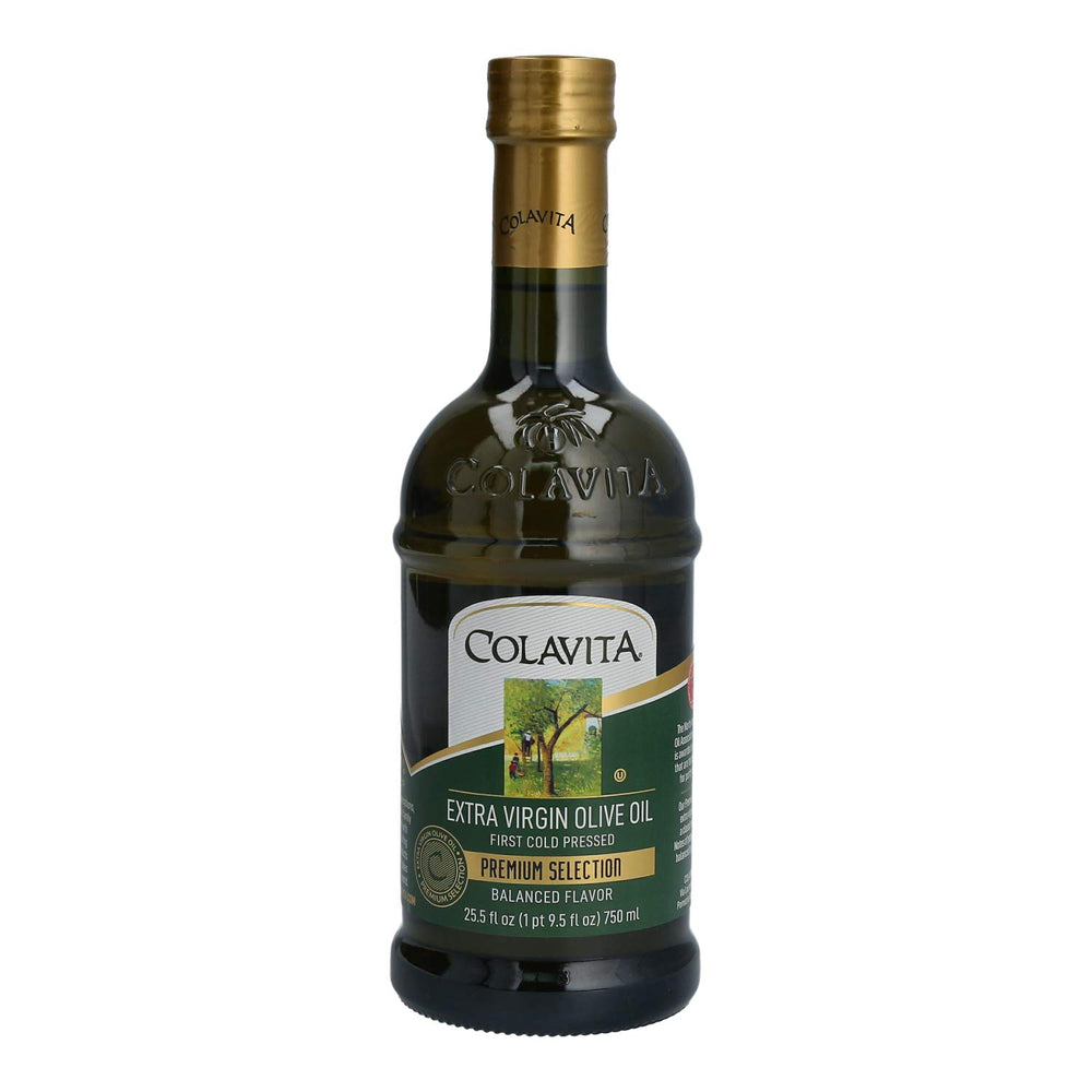 Colavita glass bottle front view showing brand and convenient pour spout for everyday use