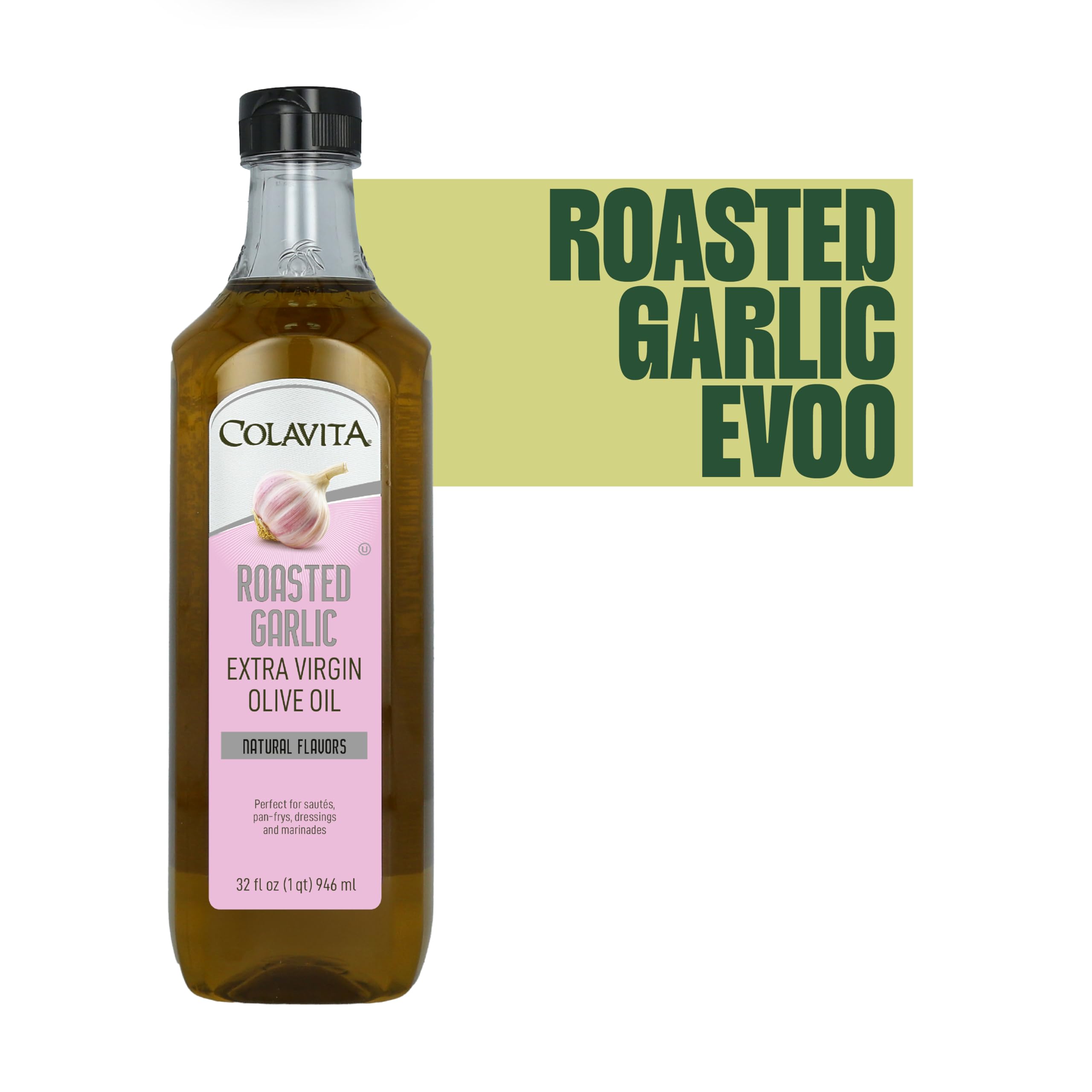 Colavita bottle beside measuring cup for size comparison showing 32 fl oz portioning benefit