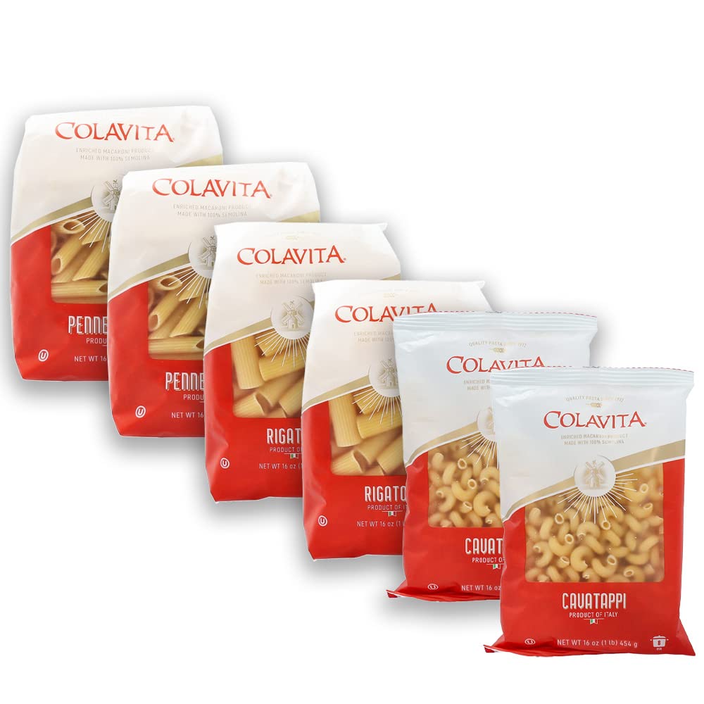 Colavita front packaging showing cavatappi penne rigatoni, highlights authentic Italian quality