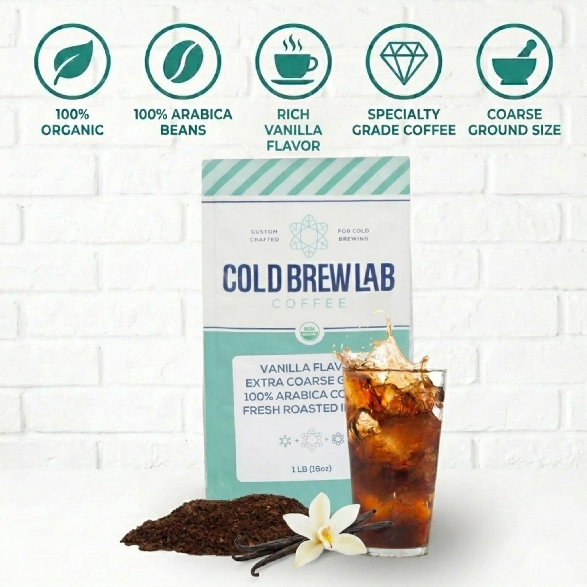 COLD BREW LAB measuring scoop on scale for precise dosing and consistent cold brew strength