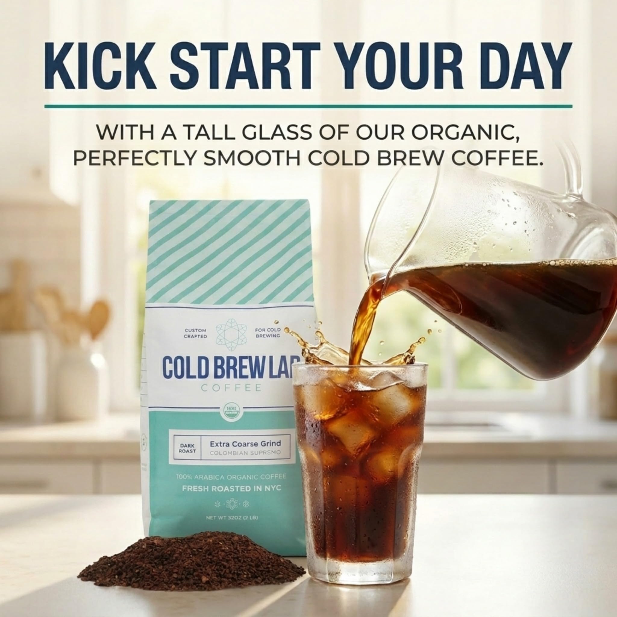 COLD BREW LAB 2 lb bag held in hand indicating generous bulk size and value