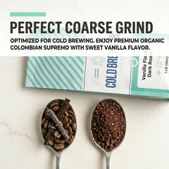 COLD BREW LAB vanilla flavor label close-up emphasizing natural vanilla infusion benefit