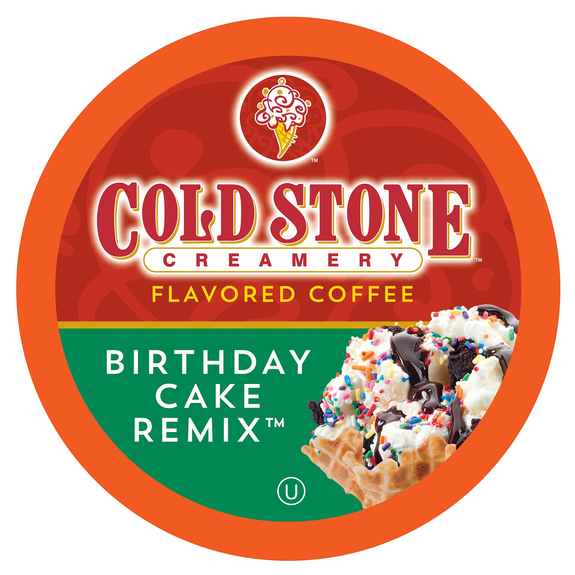 Cold Stone Creamery Beverages front packaging showing 40-count birthday cake pods and convenience