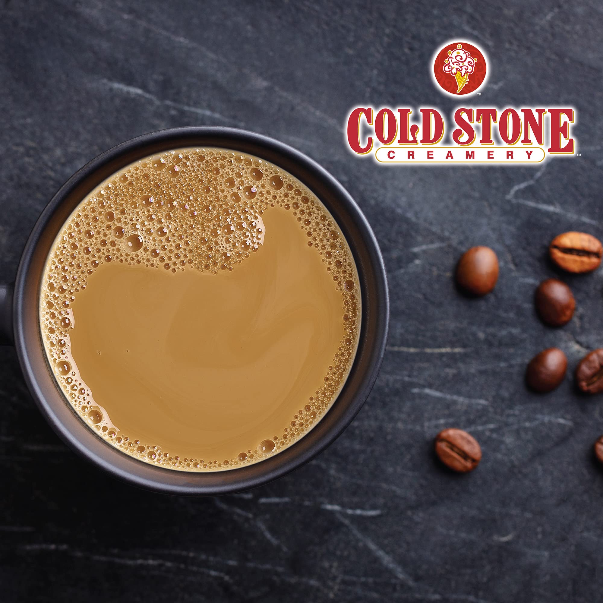 Labels detailing Cold Stone Creamery individual flavor names and clear selection benefit