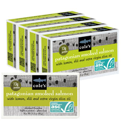 Cole's front packaging showing smoked salmon fillet and benefits