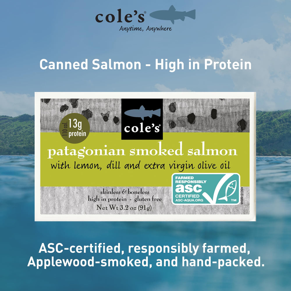 Cole's olive oil close-up on salmon, preserves texture and flavor