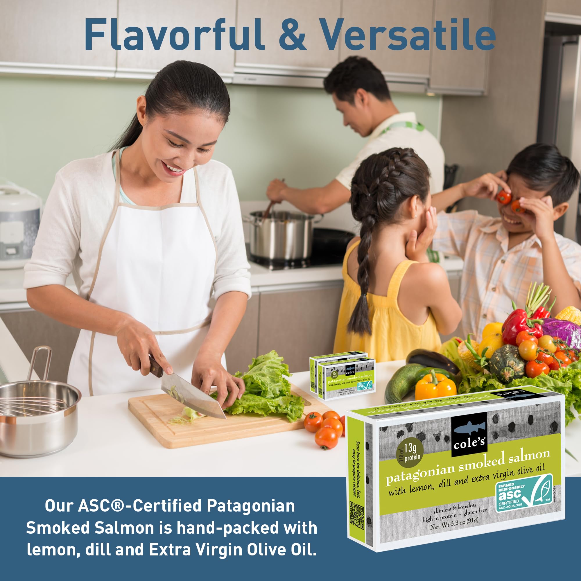 Cole's tins on pantry shelf, shelf-stable protein convenience benefit