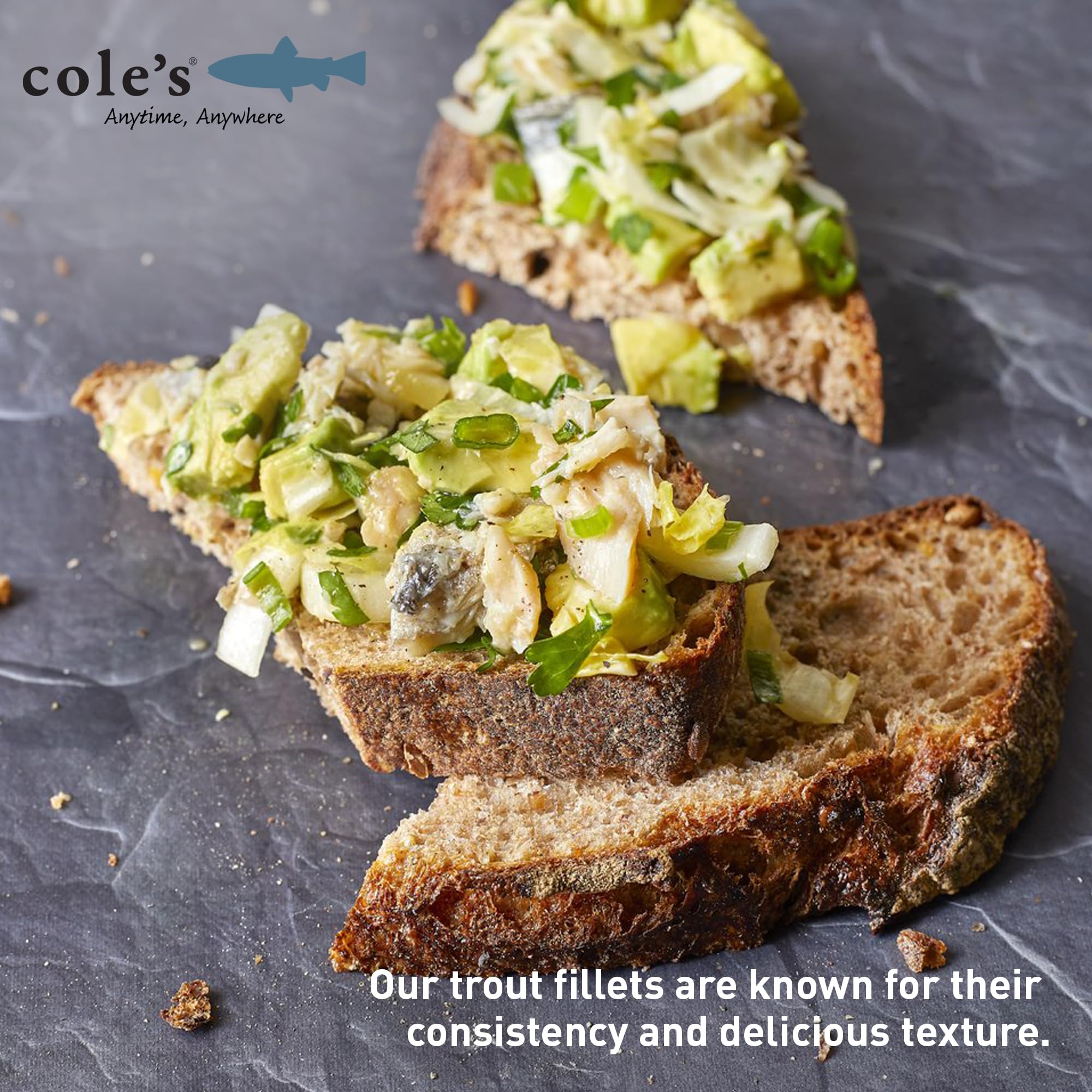 Cole's plated salad topped with trout fillet, adds protein-rich meal option
