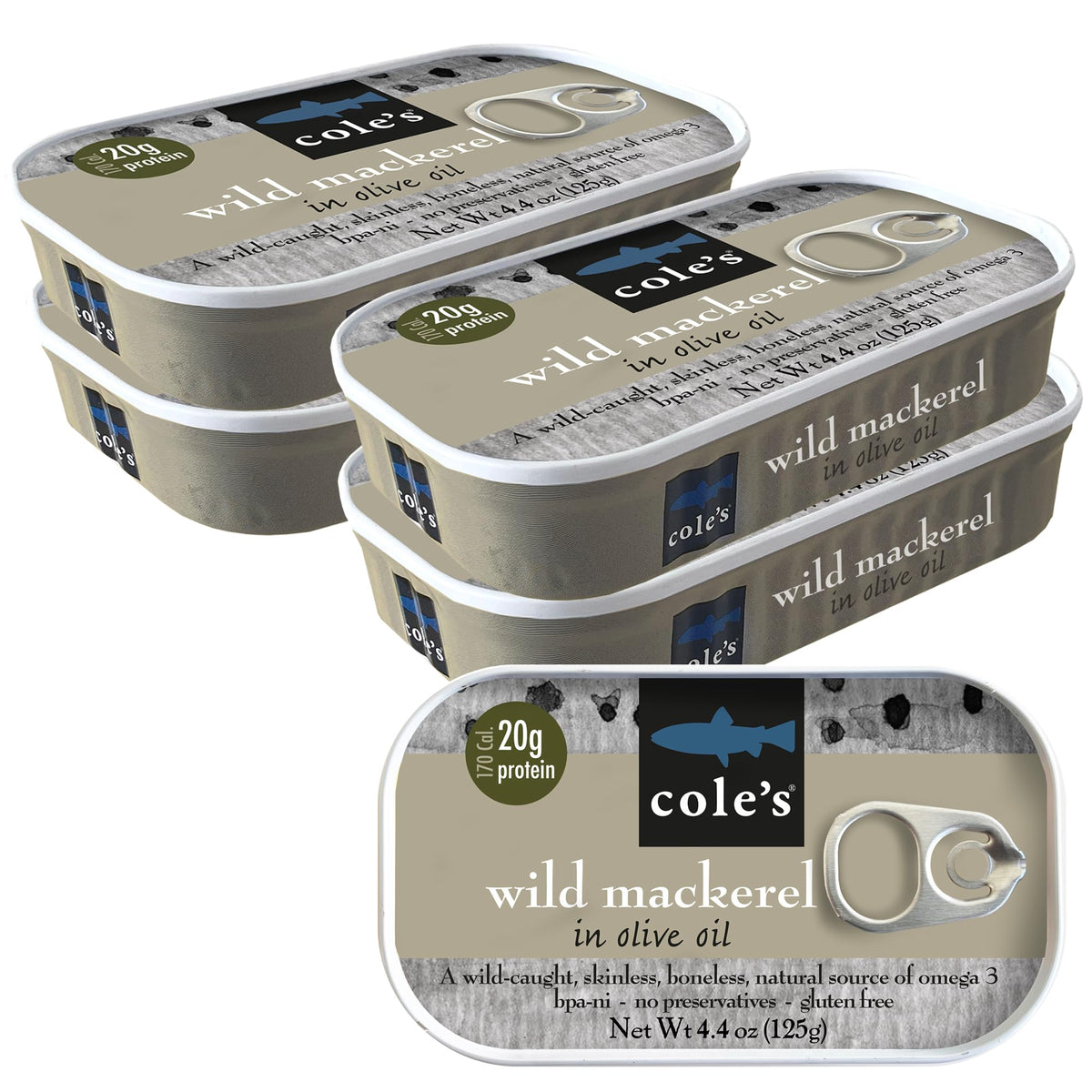 Cole's front packaging showing five stacked cans and product branding for pantry storage benefit