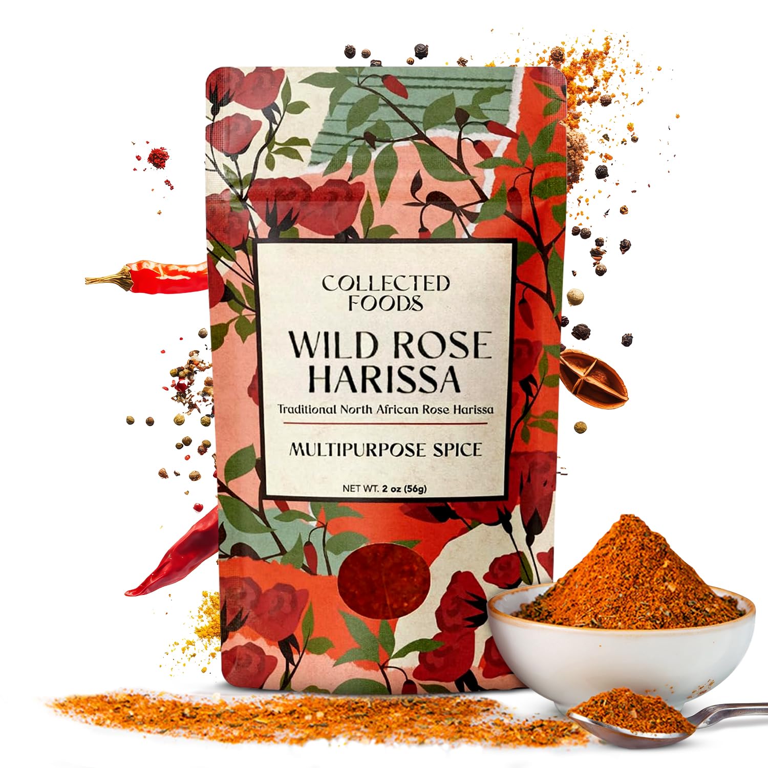 Collected Foods jar front view showing brand and spice blend benefit