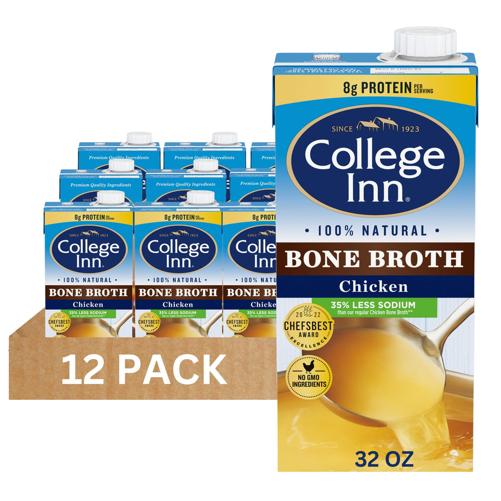 College Inn front packaging showing 32 oz reduced sodium carton and product details