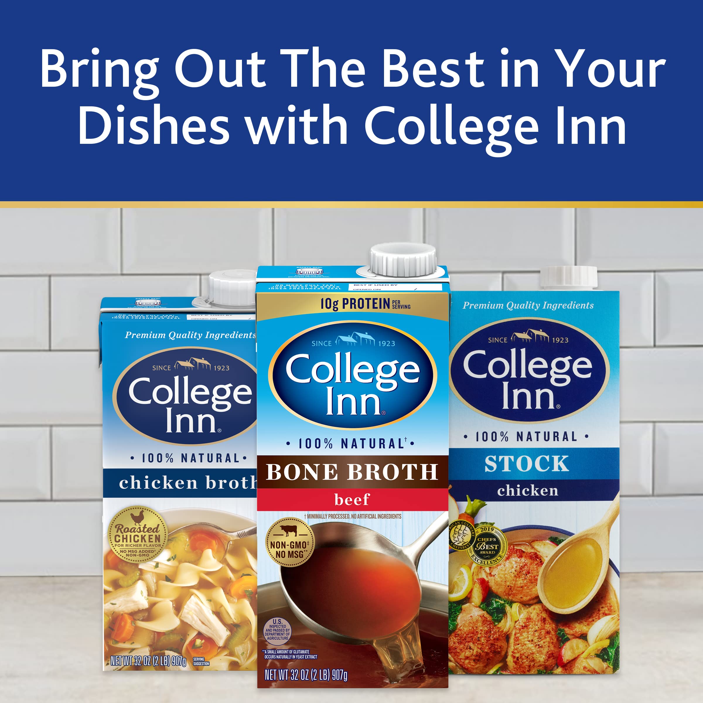 College Inn carton next to measuring cup showing serving size and portion control
