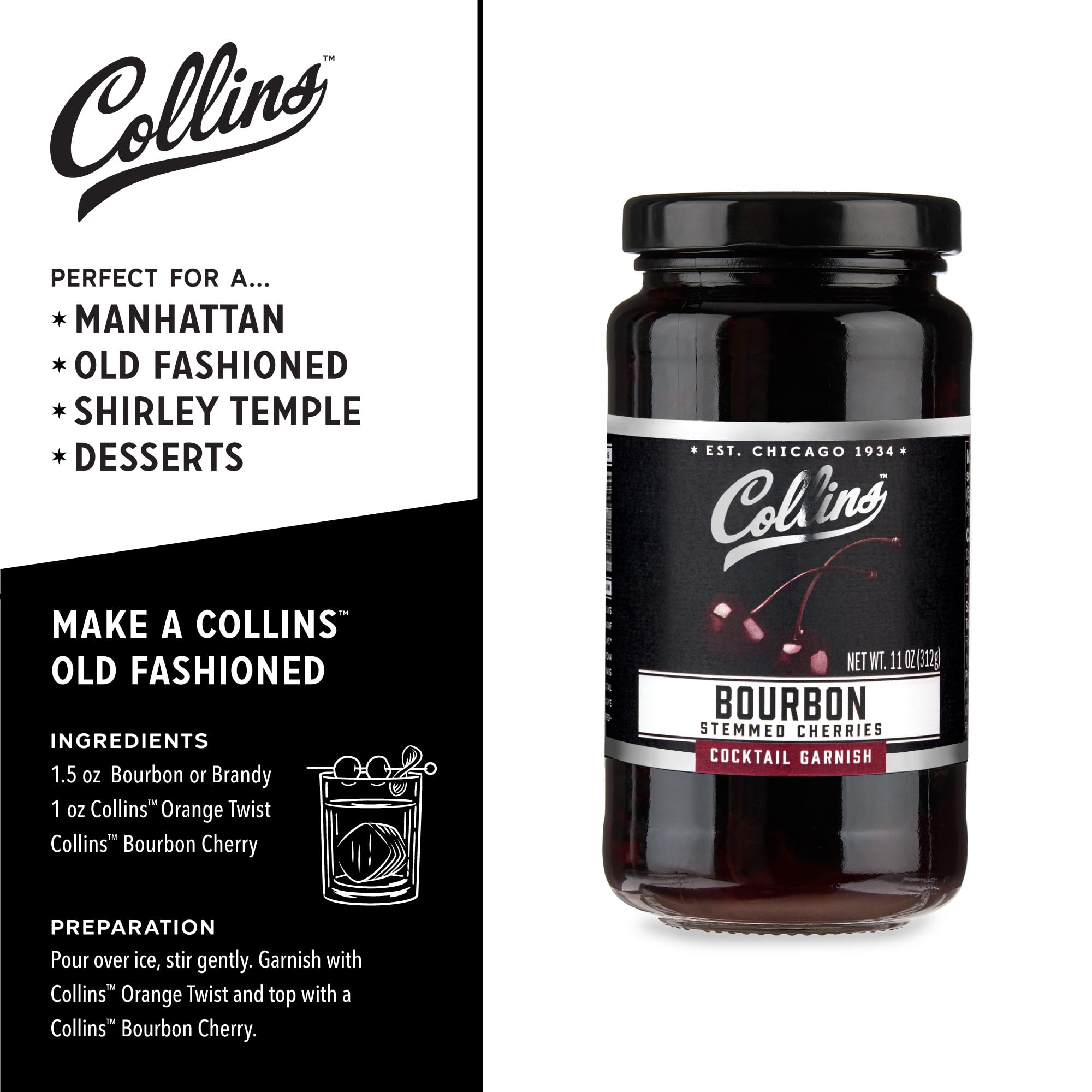 Collins Chicago cherries swimming in syrup showing rich color and cocktail-ready benefit