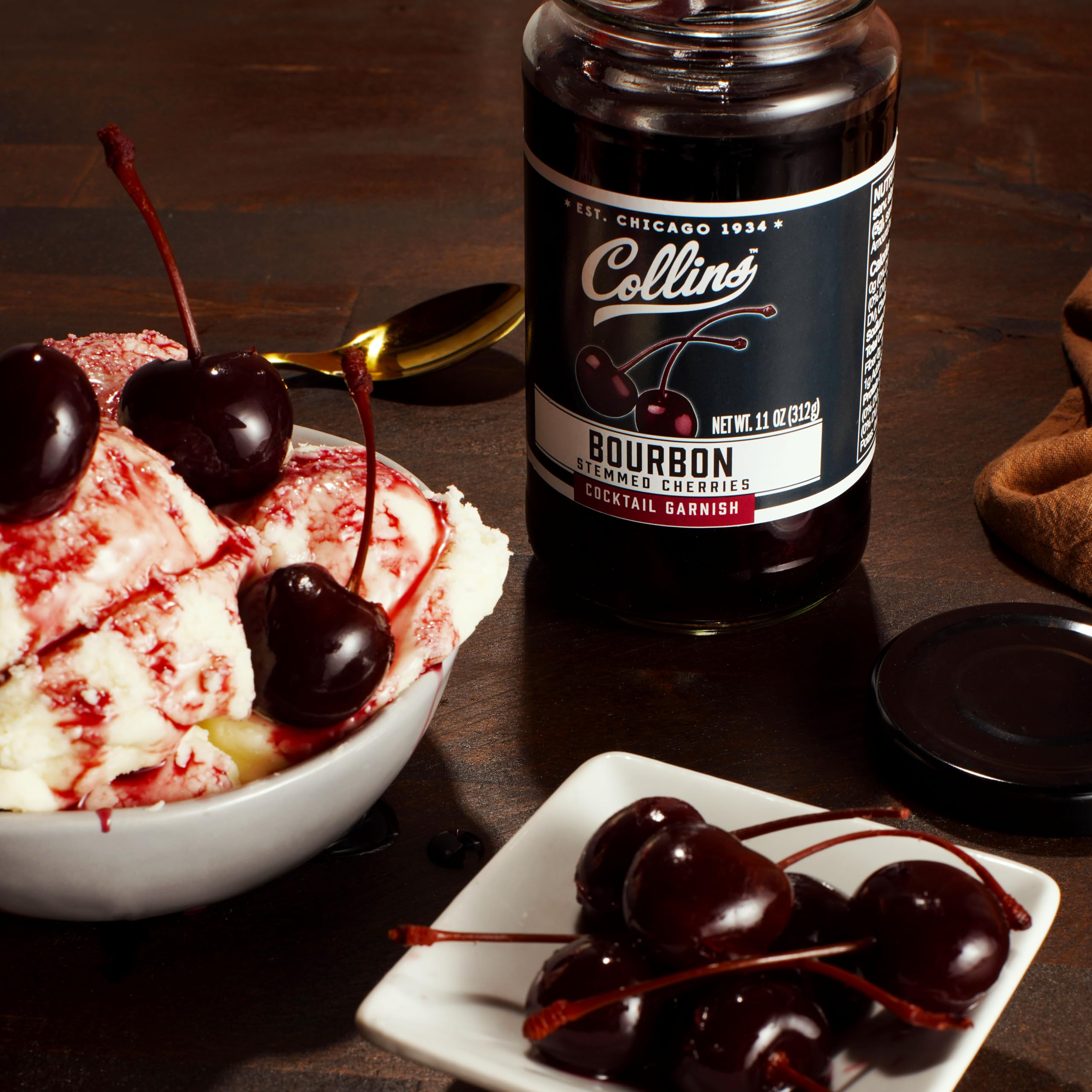 Collins Chicago cherries spooned over ice cream showing dessert-enhancing benefit