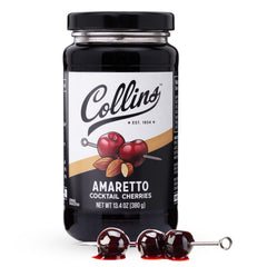 Collins Chicago front jar shot showing premium amaretto cherries benefit garnish-ready